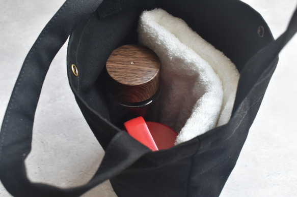 再販☆縦型ミニトートバッグボタン付き/ジムバッグ/11号帆布/シンプル 7枚目の画像