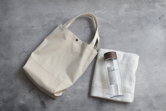 再販☆縦型ミニトートバッグボタン付き/ジムバッグ/11号帆布/シンプル 3枚目の画像