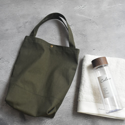 再販☆縦型ミニトートバッグボタン付き/ジムバッグ/11号帆布/シンプル 4枚目の画像