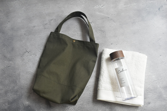 再販☆縦型ミニトートバッグボタン付き/ジムバッグ/11号帆布/シンプル 4枚目の画像