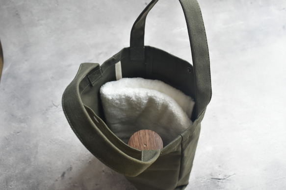 再販☆縦型ミニトートバッグボタン付き/ジムバッグ/11号帆布/シンプル 5枚目の画像