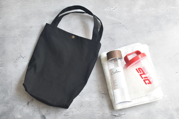 再販☆縦型ミニトートバッグボタン付き/ジムバッグ/11号帆布/シンプル 6枚目の画像