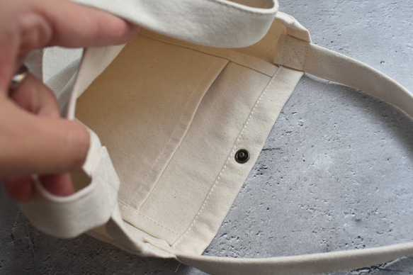 再販☆縦型ミニトートバッグボタン付き/ジムバッグ/11号帆布/シンプル 17枚目の画像