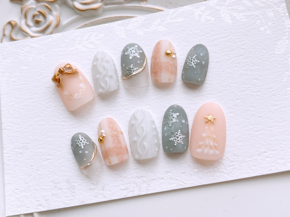 ネイルチップ クリスマスネイル 雪ネイル ネイルチップ（つけ爪