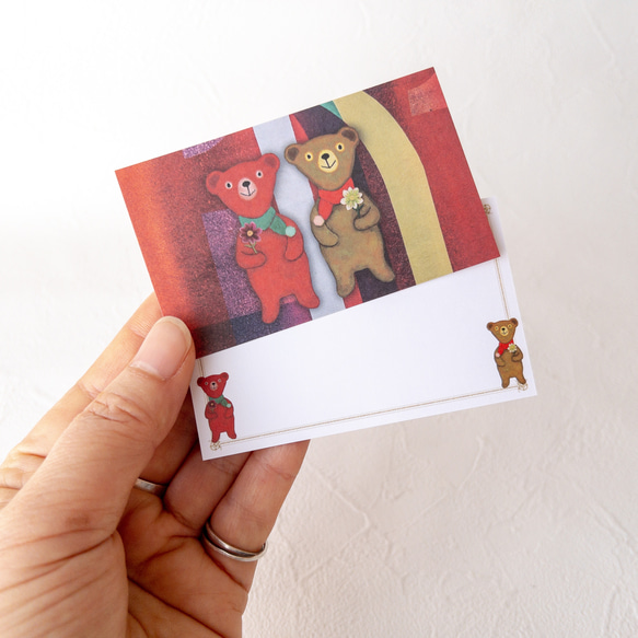テディベアメッセージカード封筒セット(赤/花柄） 5枚目の画像
