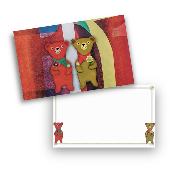 テディベアメッセージカード封筒セット(赤/花柄） 7枚目の画像