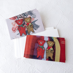 テディベアメッセージカード封筒セット(赤/花柄） 1枚目の画像