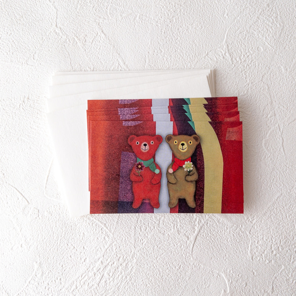 テディベアメッセージカード封筒セット(赤/花柄） 3枚目の画像