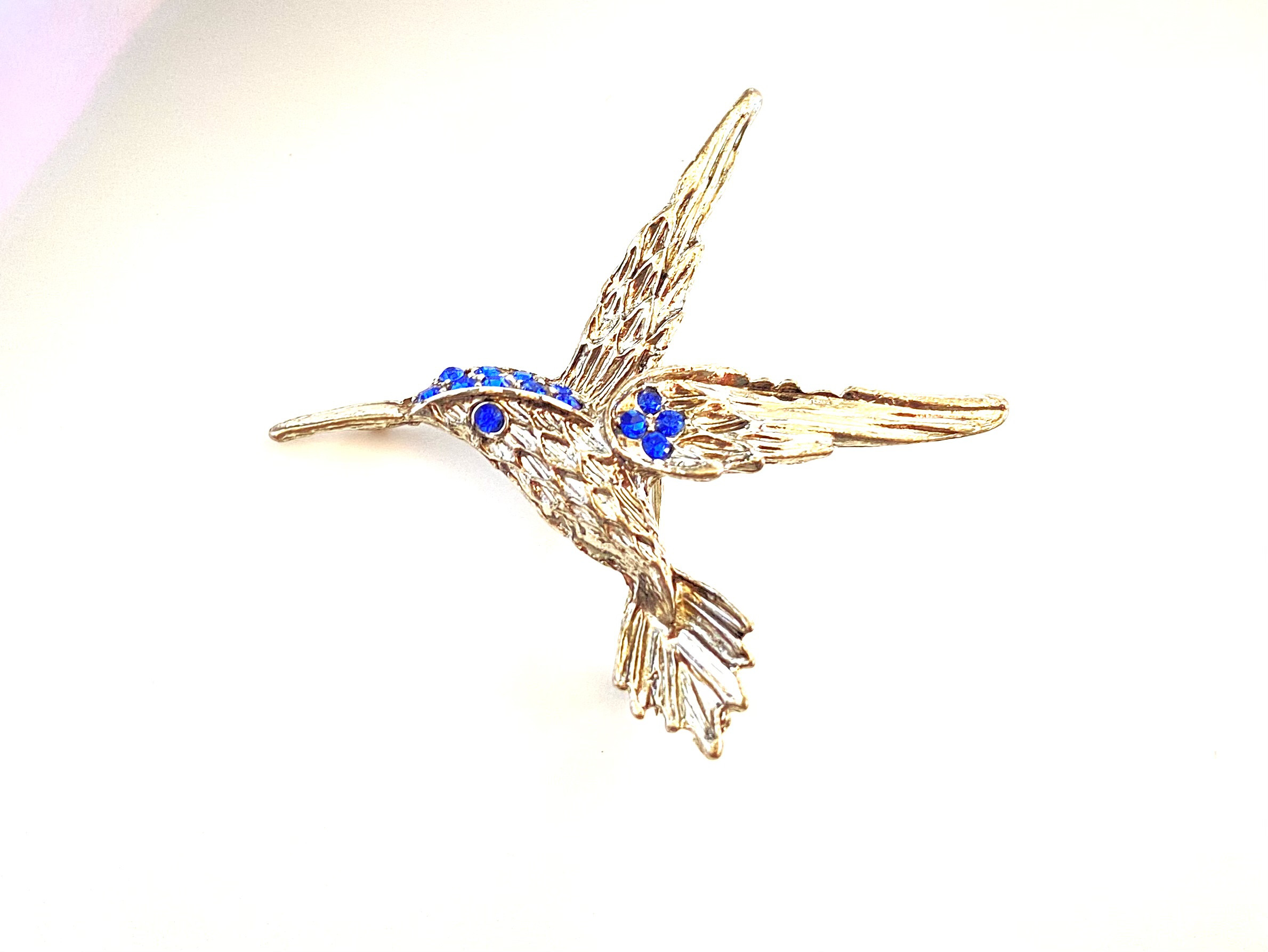 【ビンテージ  ラインストーン　野鳥　ブローチ】ブルー　鳥　アウトドア　父の日