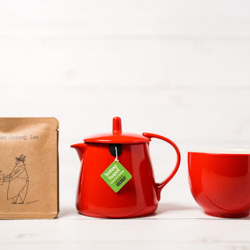 ティーバッグ用』ティーポットとマグカップ、10種のお茶セット『赤
