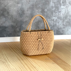 受注制作》花むすび編みのかごバッグ （ベージュ）内ポケット・ボタン