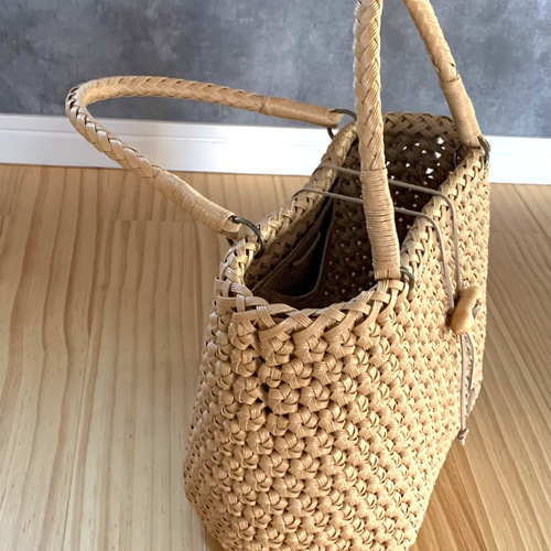 手編み ベージュ かごバッグ ベース BASE かご編みトートバッグ （ベージュ） -ファッション通販