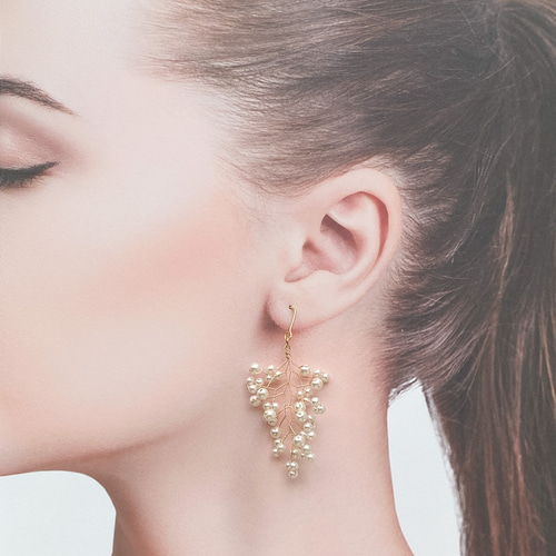 つぶつぶパールの小枝アクセサリー ピアス/イヤリング]ナチュラル