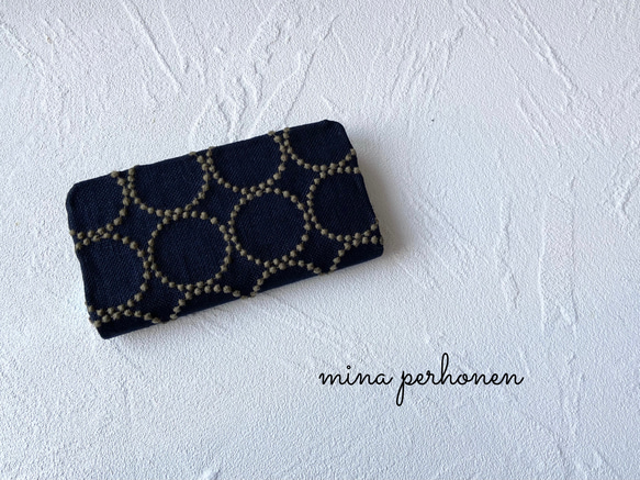 ミナペルホネン 長財布 タンバリン ハンドメイド navy + khaki 長財布