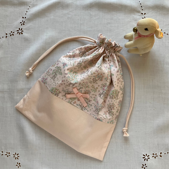 リバティ　フリル　お着替え袋　ハンドメイド バンビ柄 リバティ＊エッタ 大きめフリル巾着 お着替え袋 体操服袋・お