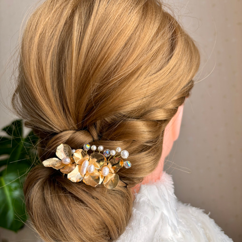 結婚式・お呼ばれ】 ブライダルアクセサリー 小枝ヘアコーム ヘッド 