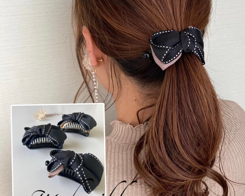 送料無料✴︎【stitch ribbon♡】バナナクリップ アーチ型 ヘア