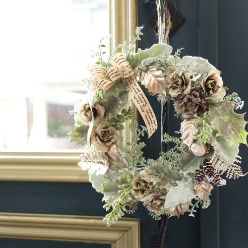 ウィンターリース 大人可愛い ローズ 寒色 インテリア 玄関 冬支度