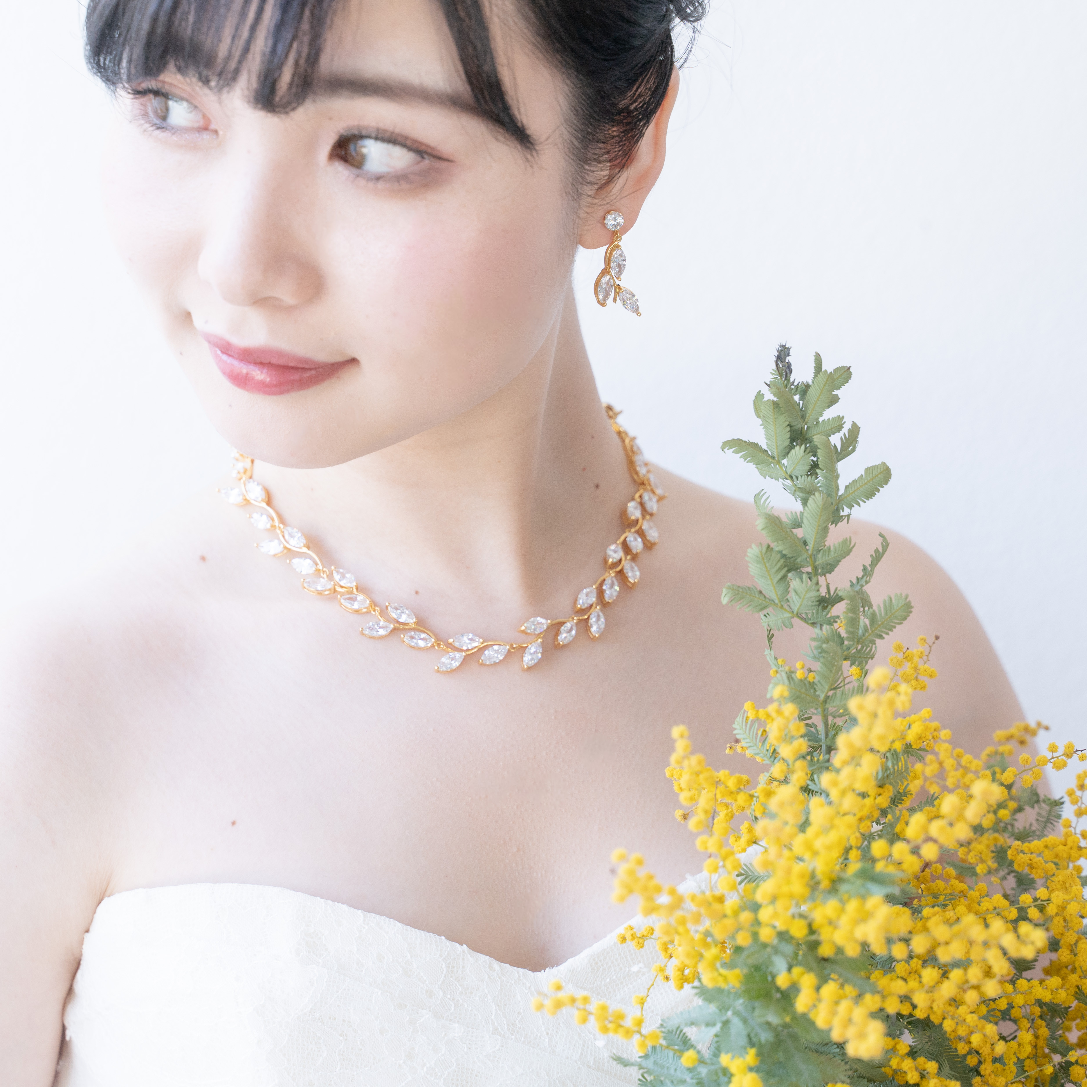 ◇ネックレス・ピアスorイヤリング◇リーフモチーフ　ウェディング　アクセサリー　ブライダル　キュービックジルコニア 6,160円