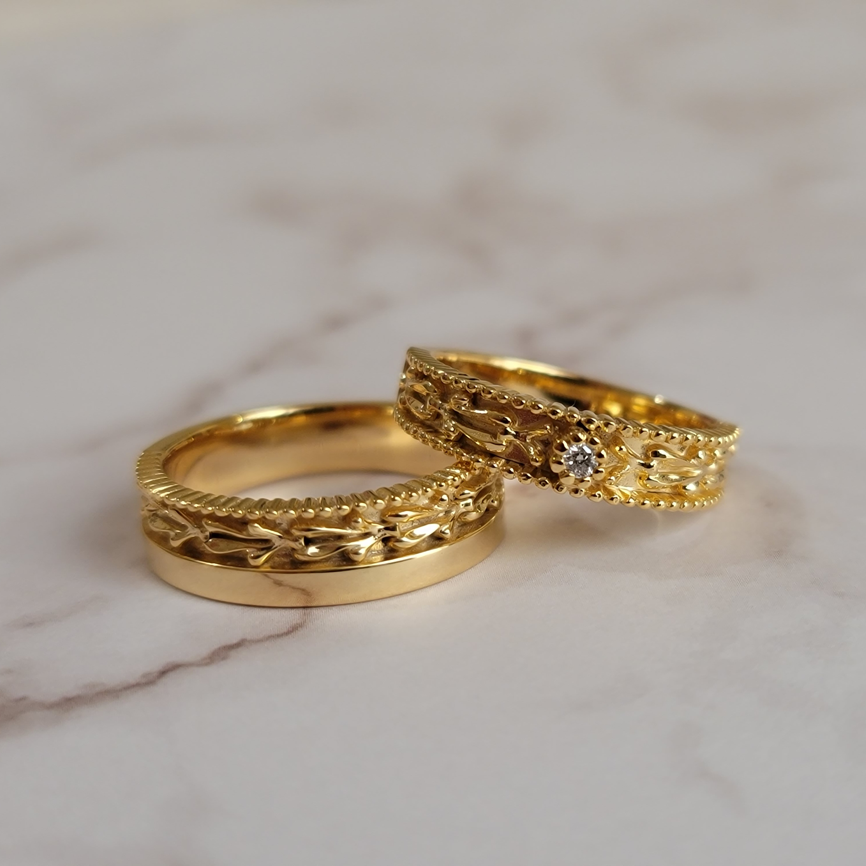 ♦ダイヤモンド0.025ct♦フラワーリーフモチーフ　ペアリング H-222L、223M