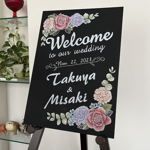 チョークアート原画】結婚式ウエルカムボード お花の色変更可能