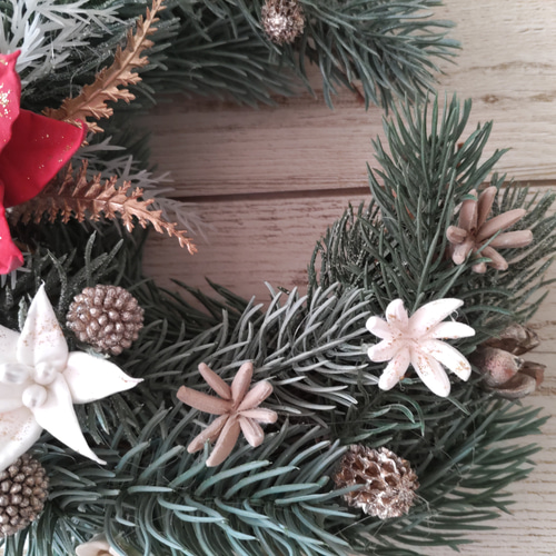 ポインセチアのナチュラルリース＊クレイフラワー＊ドライフラワー