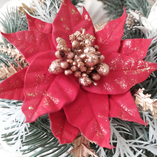 【美品】おしゃれ　リース　ドライフラワー　クリスマス ポインセチアのナチュラルリース＊クレイフラワー＊ドライフラワー