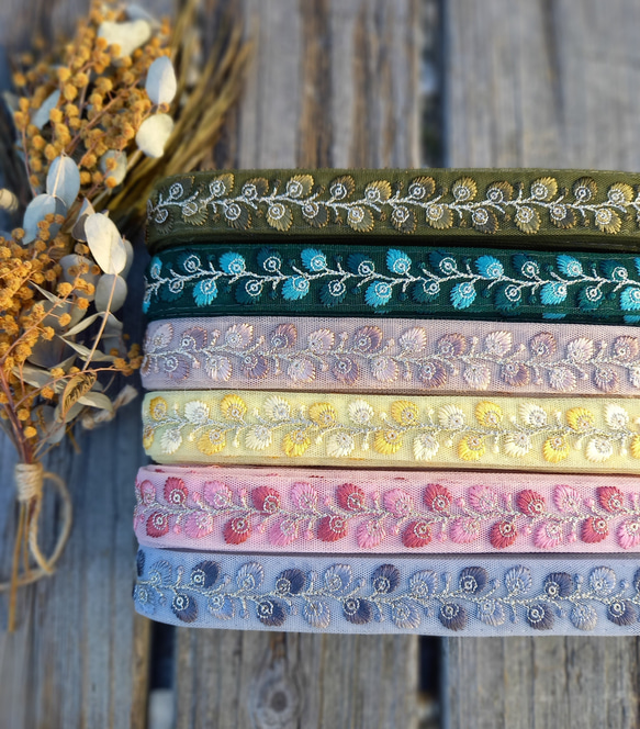 インド刺繍リボン no.191 ストラップにオススメ (25cm・ 孔雀の羽