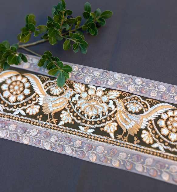 インド刺繍リボン no.191 ストラップにオススメ (25cm・ 孔雀の羽・チロリアンテープ・ハンドメイド素材) 18枚目の画像