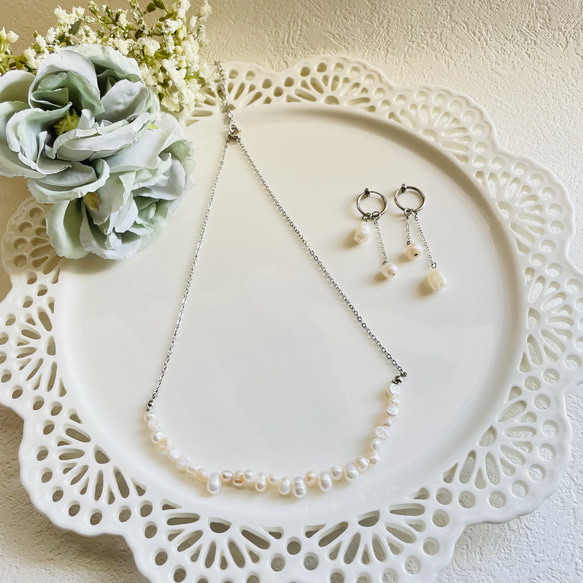淡水パールネックレスとイヤリングセット