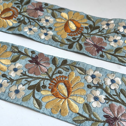 【50cm】インド刺繍リボン　ライトブルーxイエロー　シルク　FS482 4枚目の画像