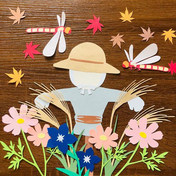 壁面飾り 11月 12月 装飾 秋 赤とんぼ コスモス ススキ 桔梗 保育室