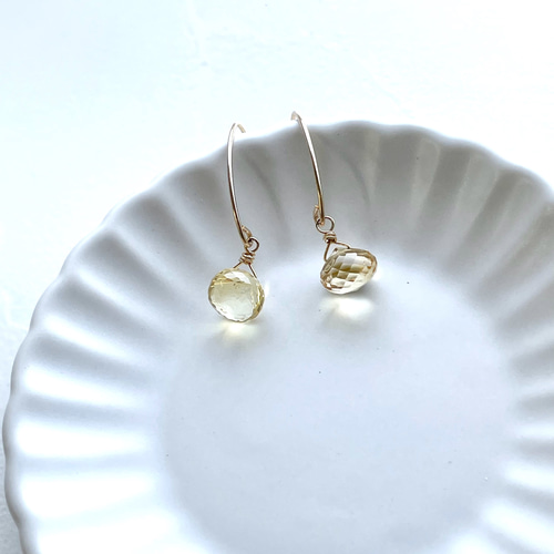 高品質シトリンピアス シンプル おしゃれ シック 天然石 14kgf ピアス