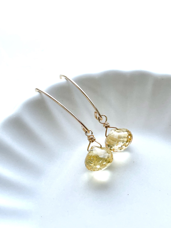 高品質シトリンピアス シンプル おしゃれ シック 天然石 14kgf ピアス