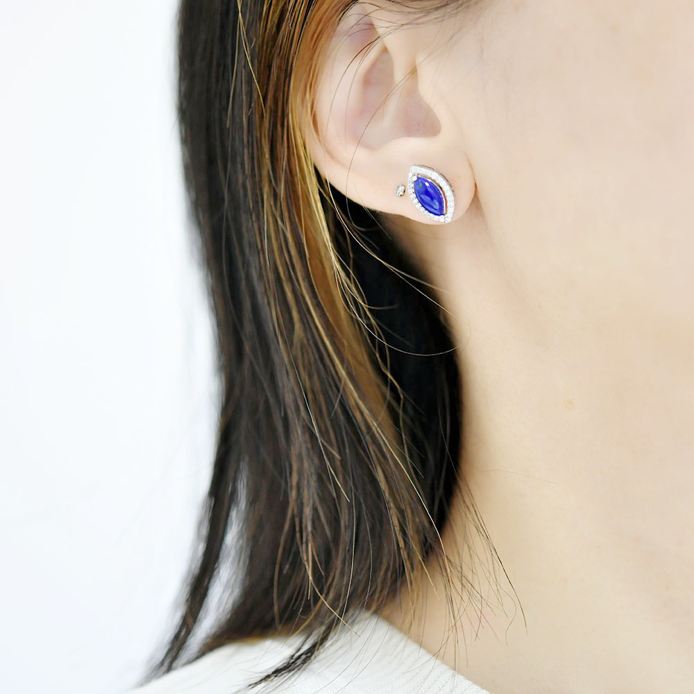 宝石質 ラピスラズリ＆ジルコニアのスタッドピアス イヤリング 12月誕生石