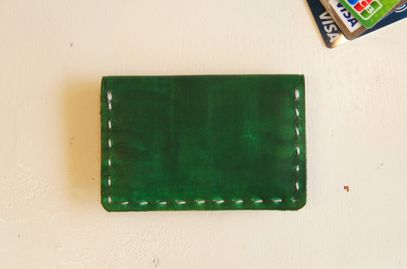 ヌメ革製 手縫い カードケース CC1 N033 グリーン カード入れ 本革製 牛革製 緑 5枚目の画像