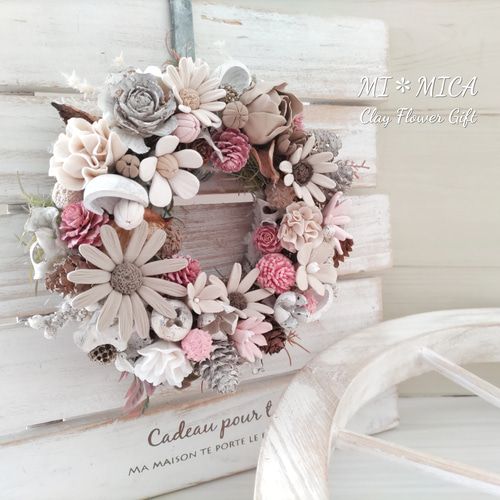 クレイフラワー・リース(ピンク) 販売 専用です】クレイフラワー