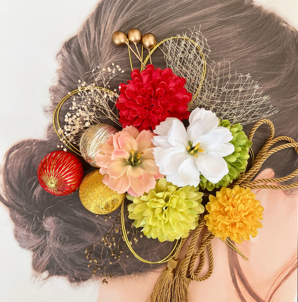 成人式 髪飾り 結婚式 着物 袴 和装 卒業式 水引 グリーン 黄色 七五三