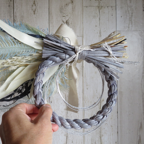 しめ縄 スワッグ／選べるカラー 2way（くすみブルーホワイト）