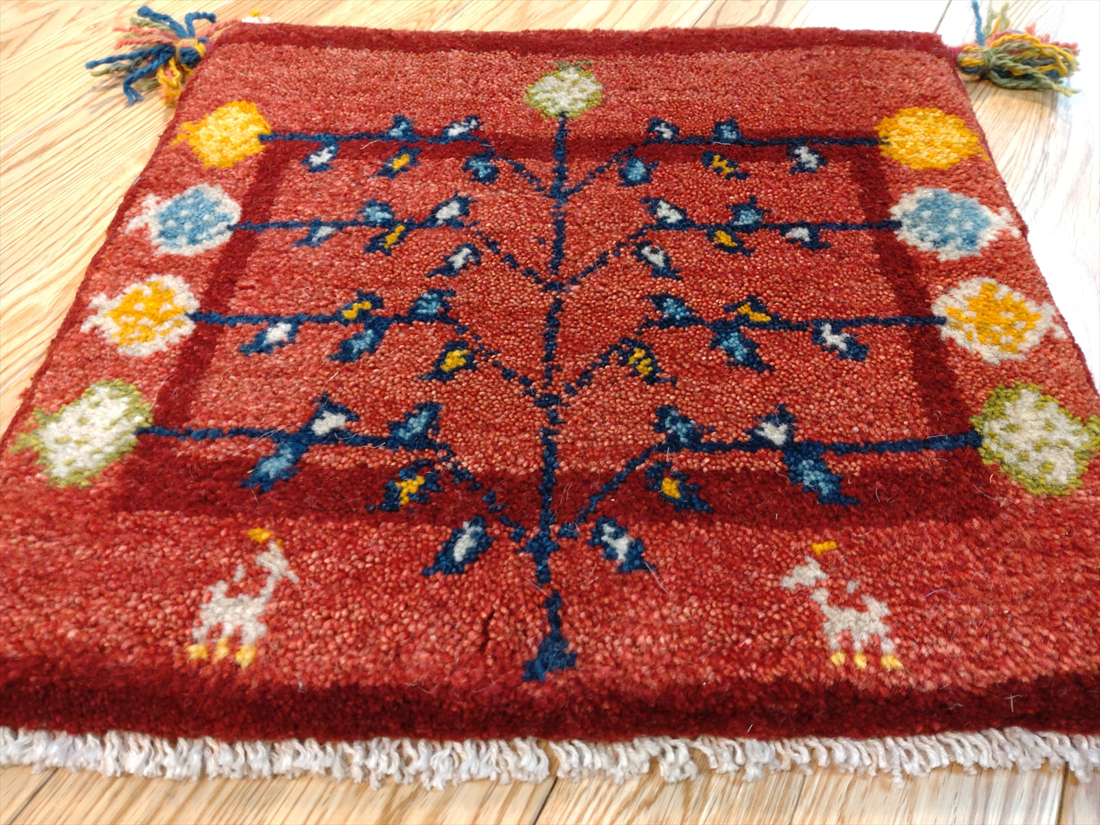 ギャッベ正方形ウール製動物刺繍ラグ 約90cm、6枚セット