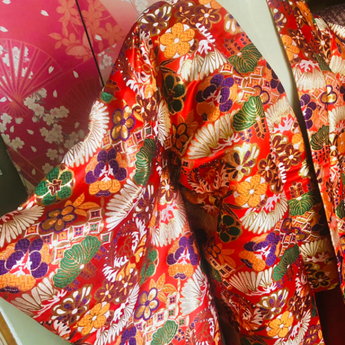 グリーン オーガンジー打掛 着物 オーバードレス レース羽織 精緻な  