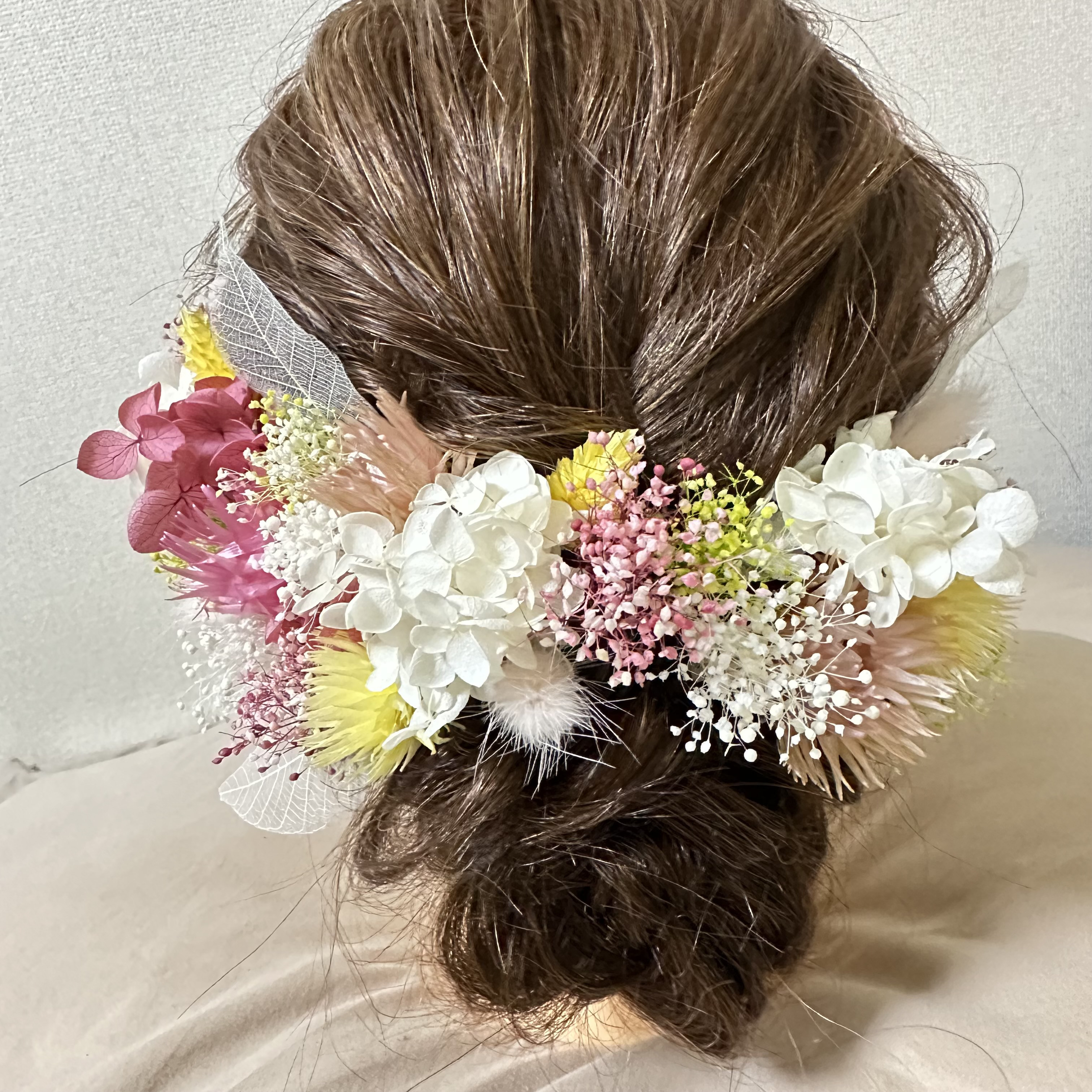 ドライフラワー髪飾り ヘッドパーツ 成人式 卒業式 結婚式 前撮り 白 振袖ヘア 袴ヘア ウェディング