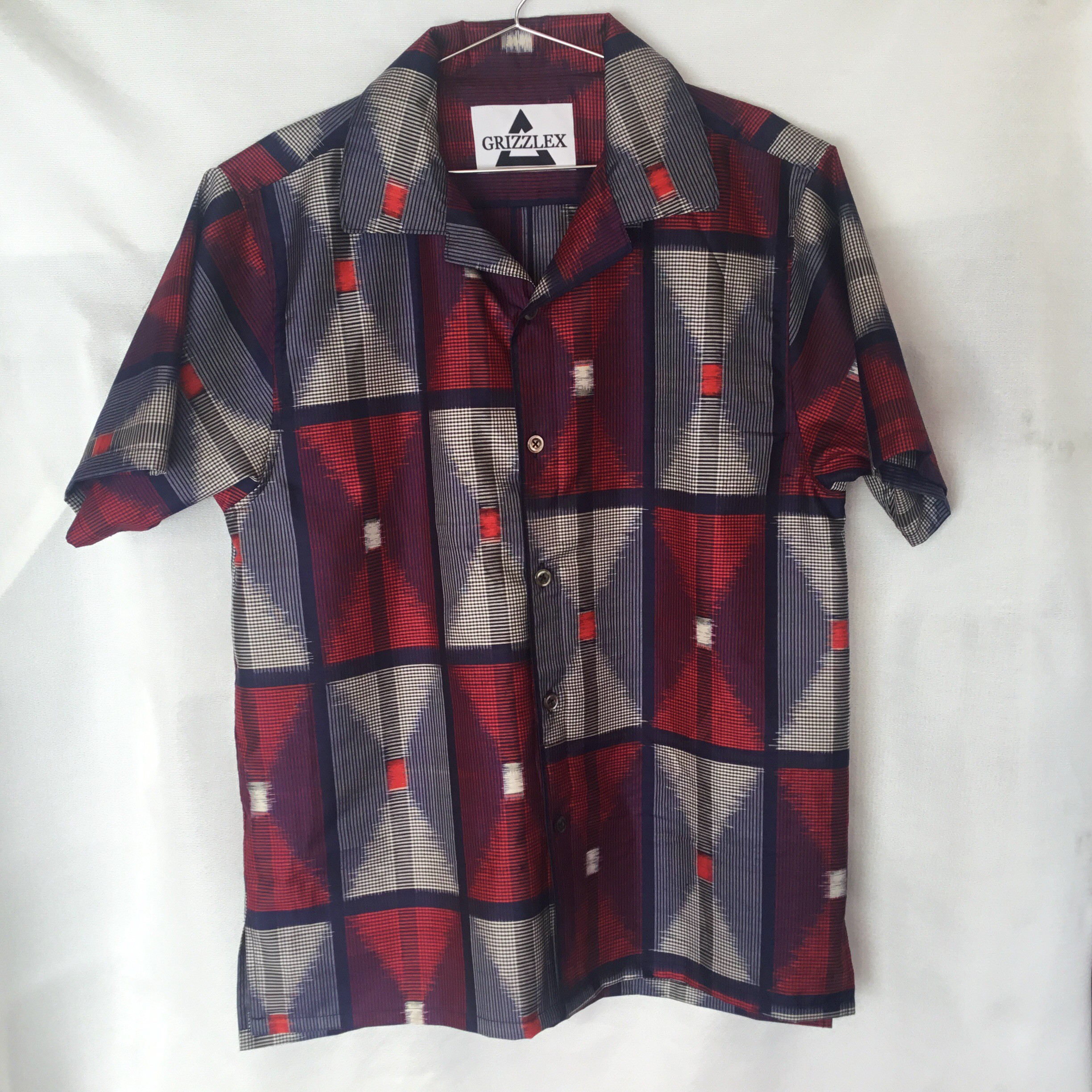 アロハシャツ　着物　リメイク　アンティーク　シルク　絹　絣