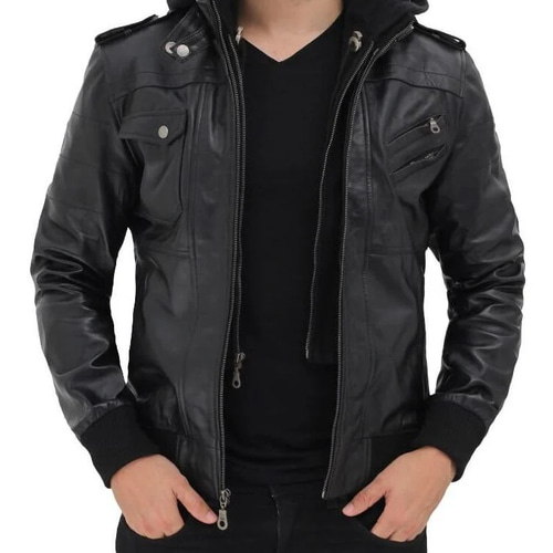 羊革・パーカ・フード付きシープレザーワックスジャケット Sheep