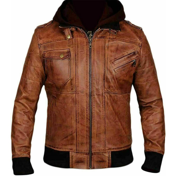 羊革・パーカ・フード付きシープレザーワックスジャケット Sheep