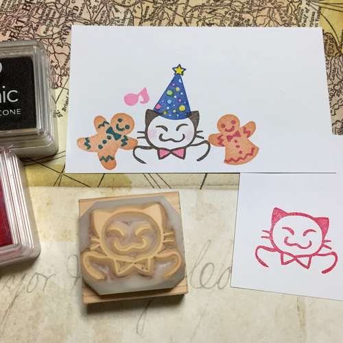 猫 少年 スタンプ 消しゴムはんこ ×