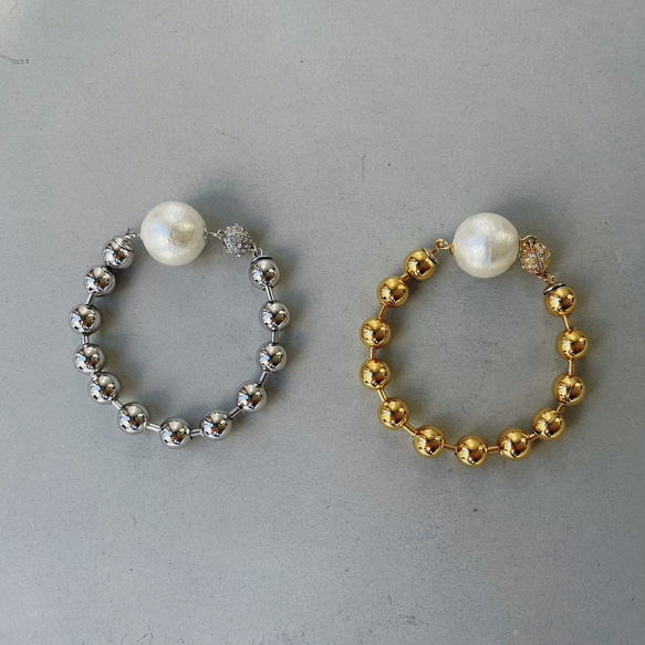 ball bracelet silver  コットンパール & ボールチェーン 9枚目の画像