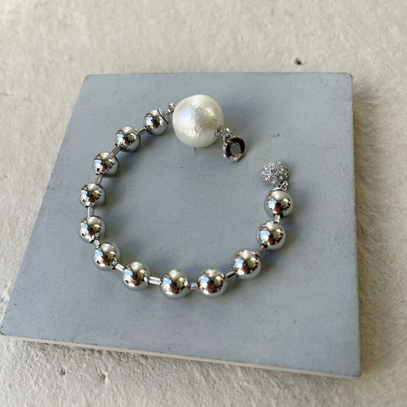 ball bracelet silver  コットンパール & ボールチェーン 6枚目の画像