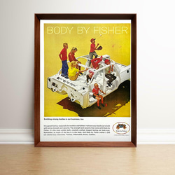 BODY BY FISHER 60年代 アメリカ ヴィンテージ 広告 額付 ポスター 1枚目の画像
