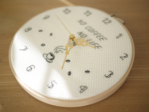 NO COFFEE NO LIFE コーヒー好きの刺繍時計 8枚目の画像